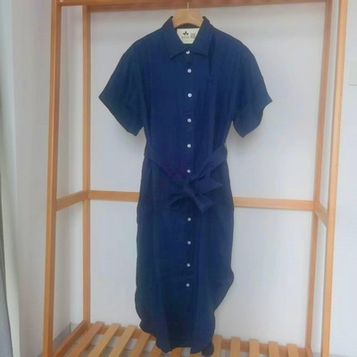 RL女士夏天亚麻小马仔短袖长裙