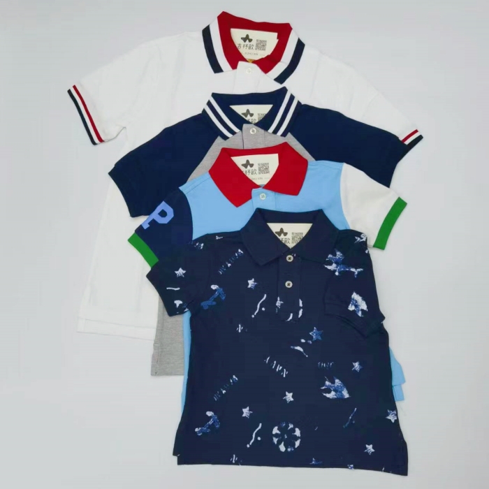 男童翻领短袖休闲运动T恤上衣