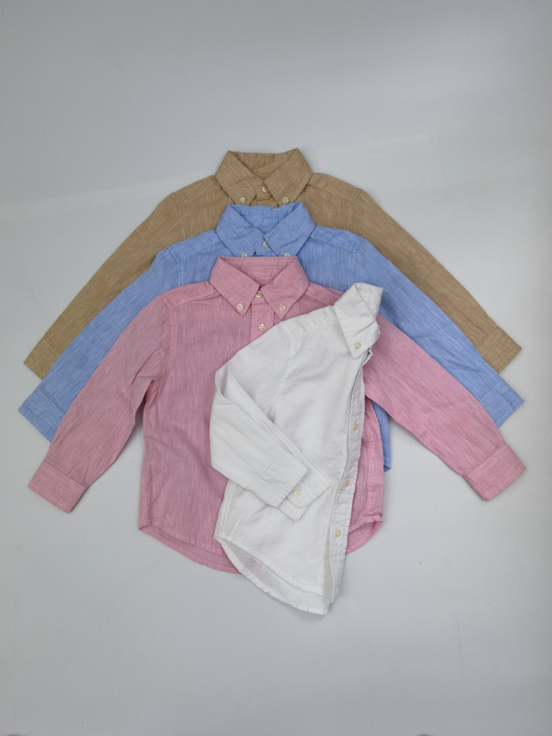 儿童春秋长袖纯色小马标棉质衬衫