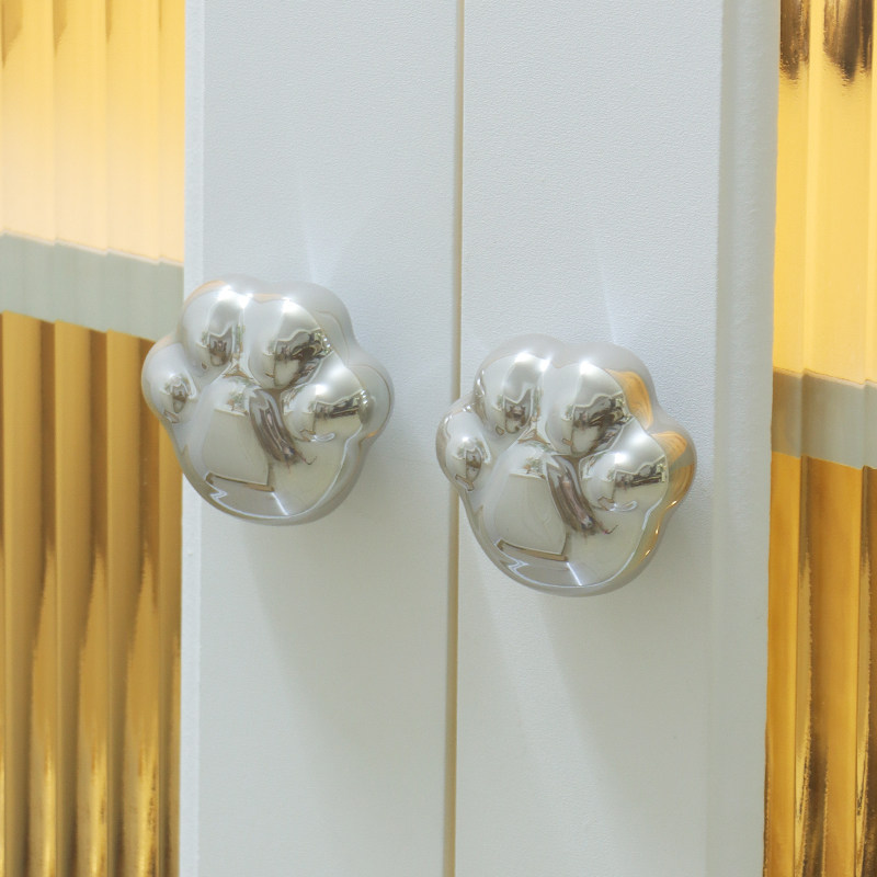 新款可爱猫爪抽屉柜子衣柜柜门拉手现代简约奶油风五斗柜银色把手