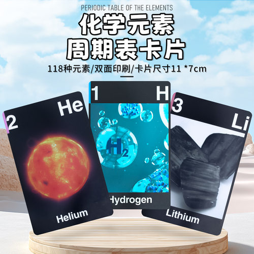 跨境118张化学元素周期表卡片化学基础知识创意插画卡牌双面印刷