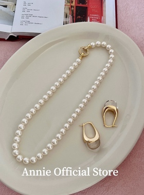 秋冬设计款水钻锆石双扣正圆施华洛水晶珍珠毛衣链小众设计锁骨链