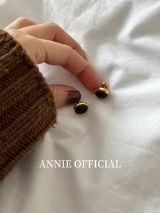 自制小众设计简约黑玛瑙纯银耳钉经典 百搭通勤高级感豆豆耳环耳饰