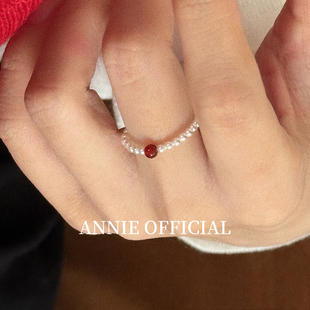 天然红玛瑙施家珍珠简约百搭高级感美产包金不掉色戒指叠戴指环