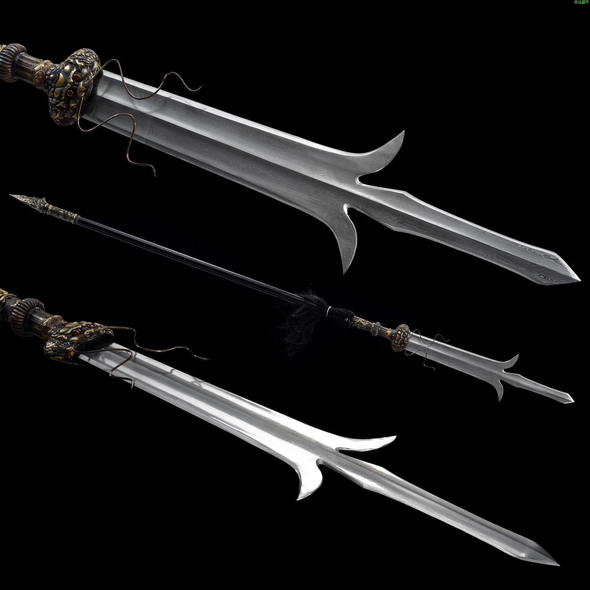 龙泉华影刀剑katana花纹钢一体银尖宝戟可拆卸十八般兵器未开刃