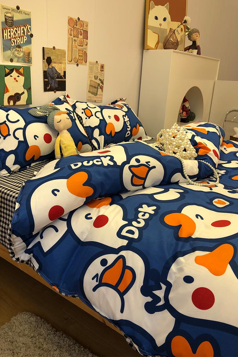 可爱萌鸭床单卡通四件套宿舍床上三件套学生被套床品四季通用单人