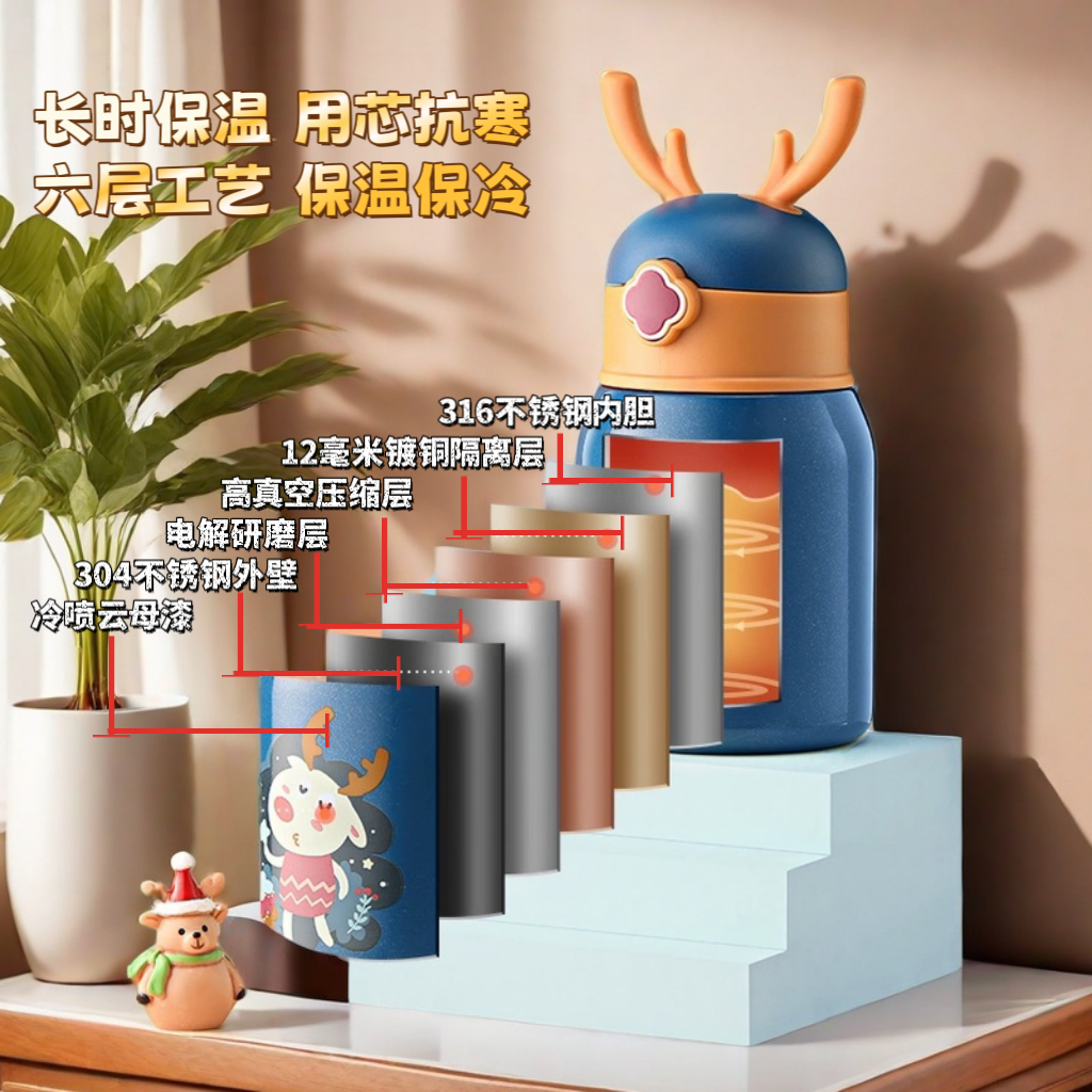 儿童保温杯316食品级小学生吸管杯一杯双盖600ml上学专用学生水杯