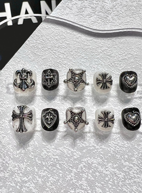 女童穿戴甲3-12岁 超酷复古美甲朋克风十字架暗黑金属美甲可拆卸