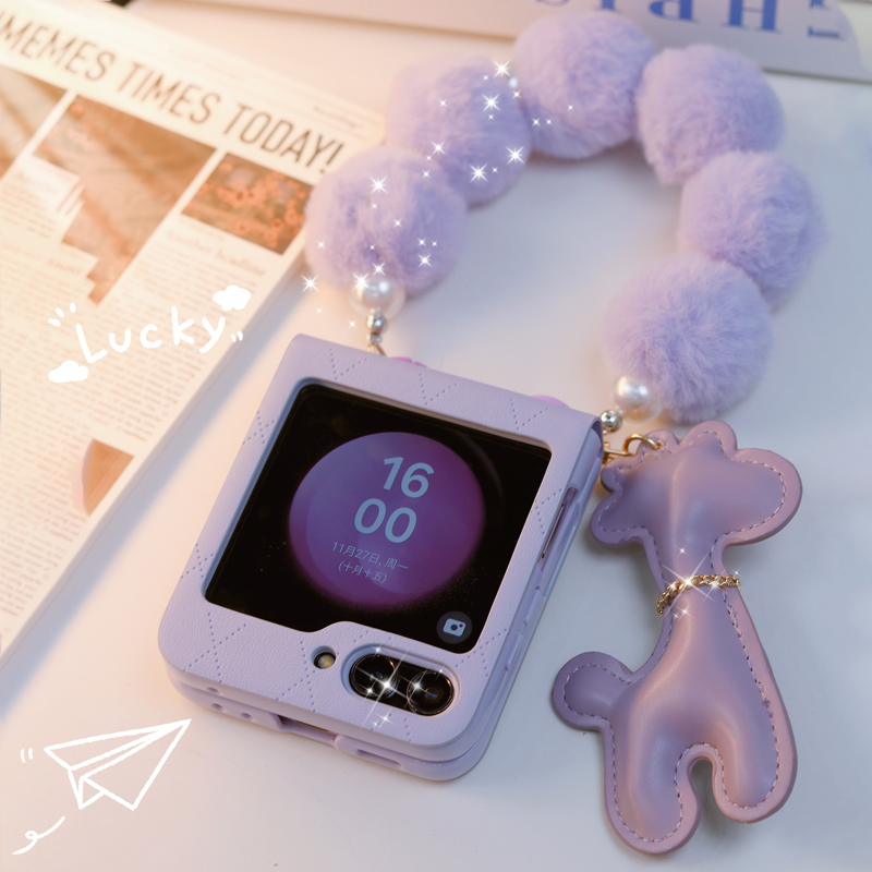 三星zflip7手机壳冬季新款zflip6全包w24flip防摔中轴Galaxyflip6折叠毛绒zflip7fe手链保护套w23flip鹿适用