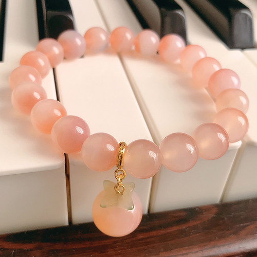 渐变粉蜜桃玛瑙单圈手串小滴溜