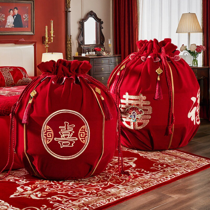 结婚子孙桶束口福袋国潮刺绣喜字包袱皮婚礼新娘陪嫁喜盆包裹红布,节庆用品/礼品,子孙桶,淘宝优惠券,粉丝福利购,淘宝优惠卷