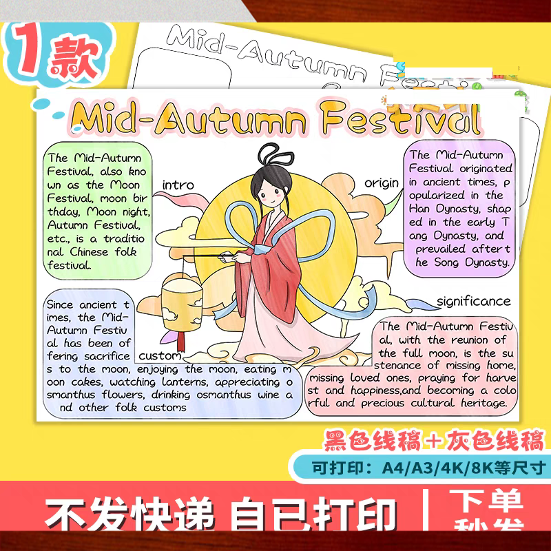 中秋节英语思维导图手抄报电子欢度中秋节传统节日习俗介绍模板