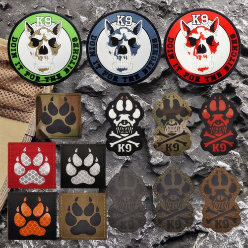 K9犬魔术贴章战术背心贴徽章狗爪士气章反光户外背包贴宠物狗臂章