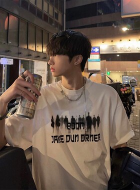 jmhomme 设计感小众白色短袖潮牌t恤男2025夏季新款圆领宽松上衣