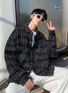 JM homme 小香风衬衫男士2023韩版潮流春秋季新款ins宽松帅气外套