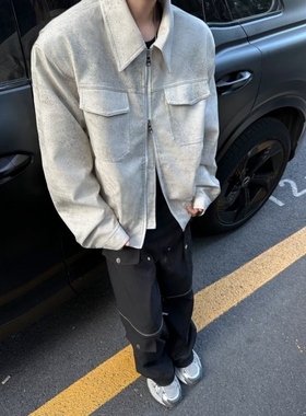 jm homme做脏皮衣夹克男韩版潮流高街帅百搭2024秋季新款ins外套