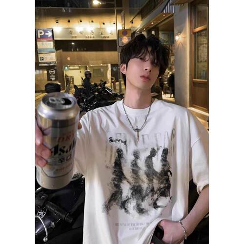 Dig1 Club 韩系高街人物印花夏季男纯棉短袖宽松休闲上衣vintage