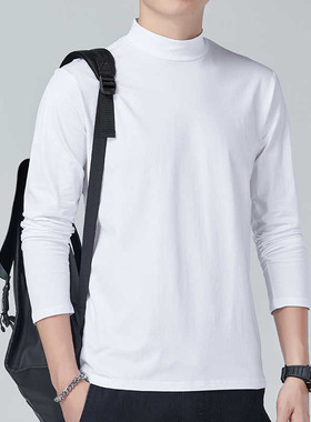 jmhomme秋季新款长袖纯棉男士小高领韩版潮流男装上衣服打底衫纯