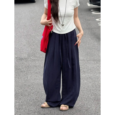 亚麻垂感阔腿裤女夏薄款