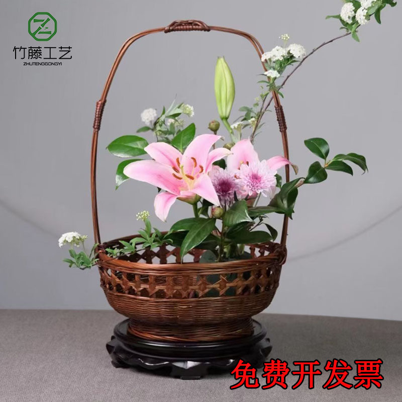竹编手工插花篮复古手提篮家用