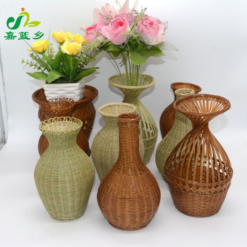 花瓶摆件客厅插花家用竹编小花瓶手工编织中式古风创意艺术禅小瓶