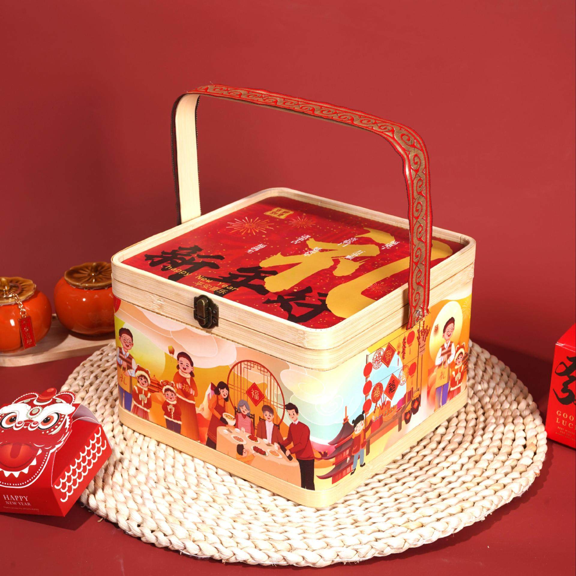 手提礼品盒新年喜庆红色高档烘焙零食包装盒手提篮竹编节日礼品篮,包装,礼品盒,淘宝优惠券,粉丝福利购,淘宝优惠卷