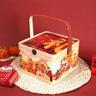 手提礼品盒新年喜庆红色高档烘焙零食包装盒手提篮竹编节日礼品篮