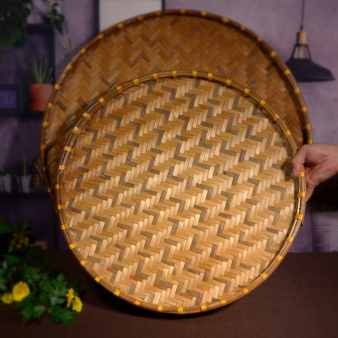 无孔竹编米筛竹筛子收纳簸箕晒筐