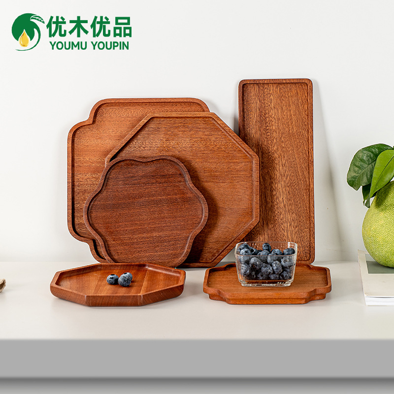 木质托家用梅花形实木长方形餐盘