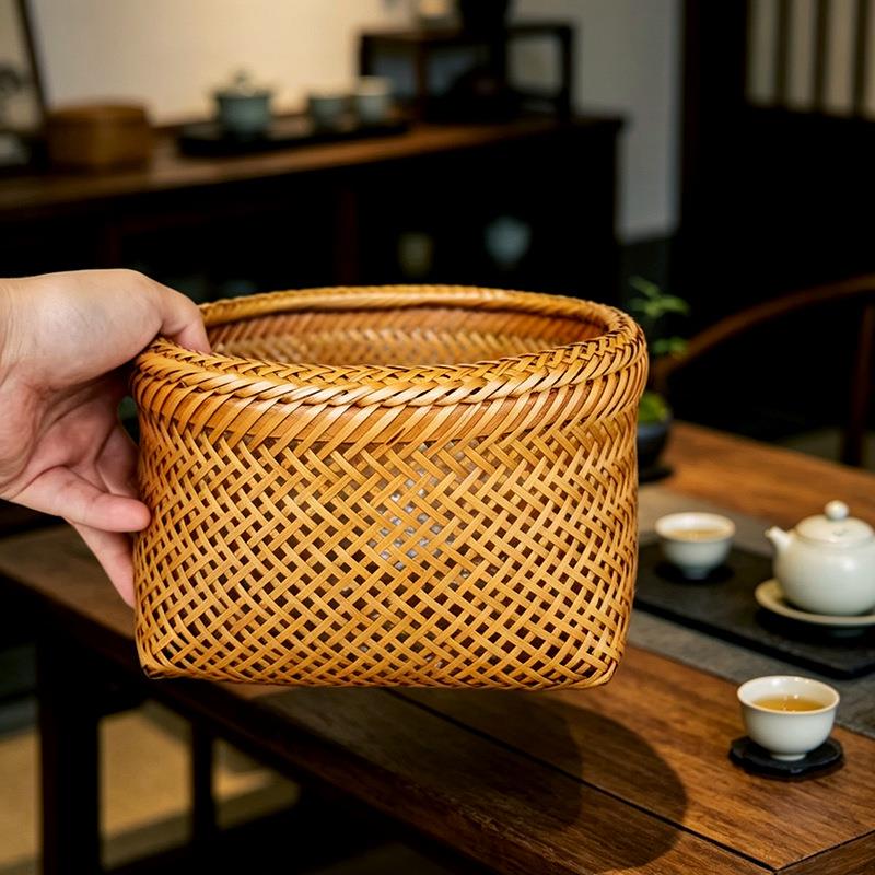 竹编收纳篮纯手工编织蔬果收纳篮