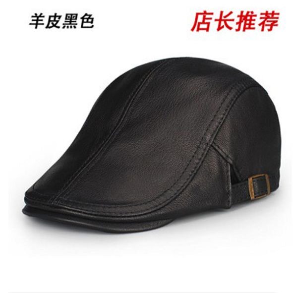 真皮帽子男春秋鸭舌帽男帽羊皮秋冬天中青年休闲潮贝雷帽老人帽子
