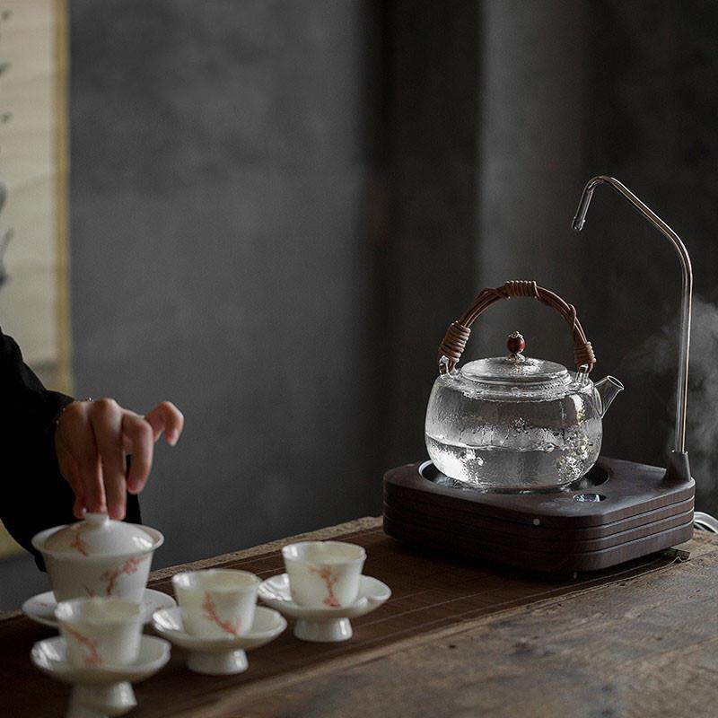 日式玻璃煮茶电陶炉烧水热壶耐天然提藤624编玻璃梁壶功夫壶茶具