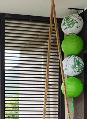 工厂直销绿色竹子灯笼中国风传统印花纸灯笼古风汉服手绘