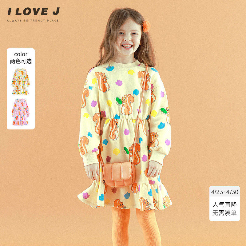 ILOVEJ童装小松鼠洋气连衣裙加厚儿童冬装休闲女童裙子潮/JUWOP04