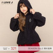ILOVEJ童装 JVWOU83 保暖女童黑色羊羔绒外套抓绒大衣