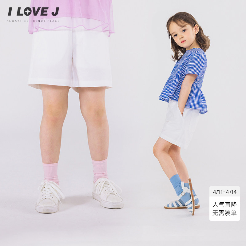 ILOVEJ童装夏装女童短裤白色四分裤宽松休闲裤子/JWUPT16