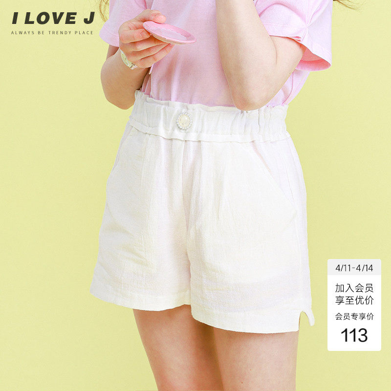 ILOVEJ童装洋气时髦松紧腰白色短裤儿童夏装女童白裤子潮/JVUPT65