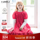 JWFOP15 复古女童红色碎花连衣裙假两件泡泡袖 130码 ILOVEJ童装