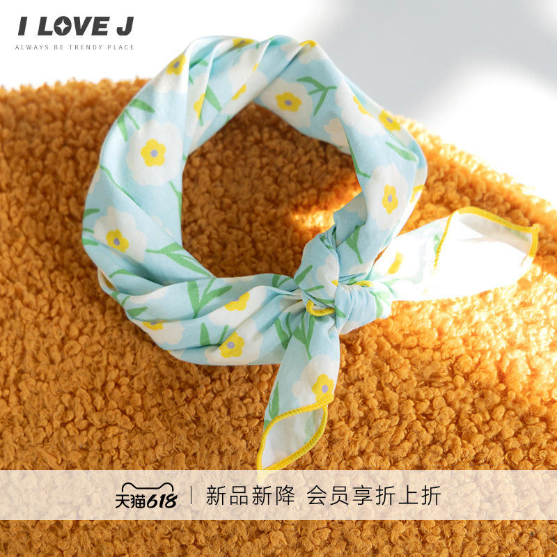 ILOVEJ韩国童装儿童春夏雏菊纯棉方巾小围巾复古百搭发带/JYSEC02