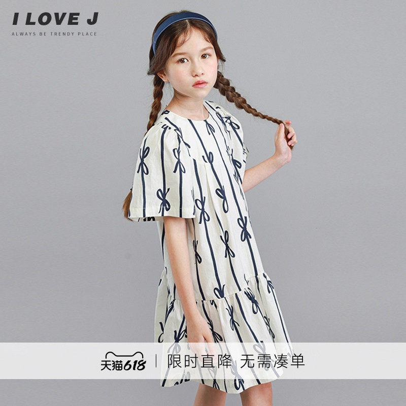 ILOVEJ童装法式蝴蝶结泡泡袖公主裙儿童夏装女童气质裙子/JVUOP81