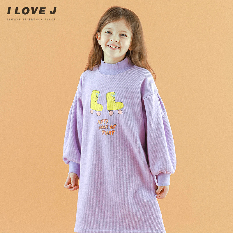ILOVEJ童装半高领冰鞋印染连衣裙加厚儿童冬季款女童裙子/JUWOP13,童装/婴儿装/亲子装,连衣裙,淘宝优惠券,粉丝福利购,淘宝优惠卷