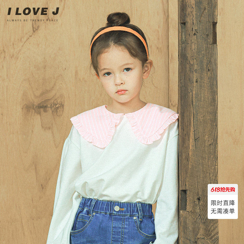 ILOVEJ童装粉色娃娃领长袖T恤儿童秋装女童公主可爱上衣/JUFTO63