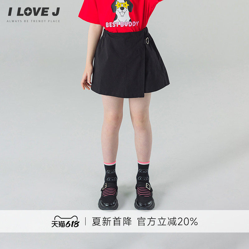 ILOVEJ韩国童装26夏新款女童简约黑色裙裤儿童假两件短裤/JYUPT13