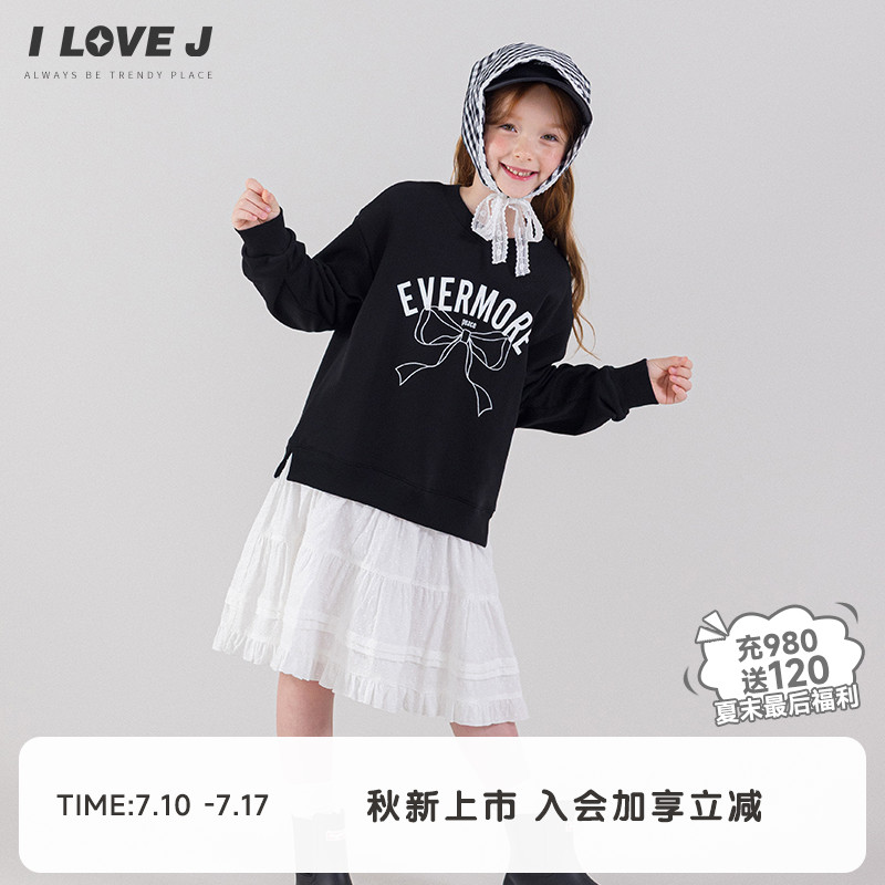 ILOVEJ韩国童装2025秋季女童卫衣裙蝴蝶结假两件连衣裙/JXFOP06