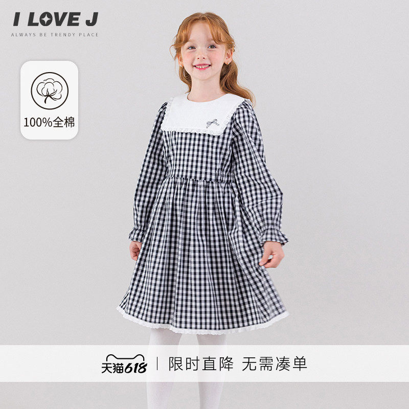 ILOVEJ韩国童装韩系少女翻领刺绣儿童纯棉森系连衣裙春秋/JXFOP07