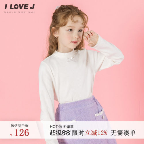 ILOVEJ女童半高领螺纹T恤