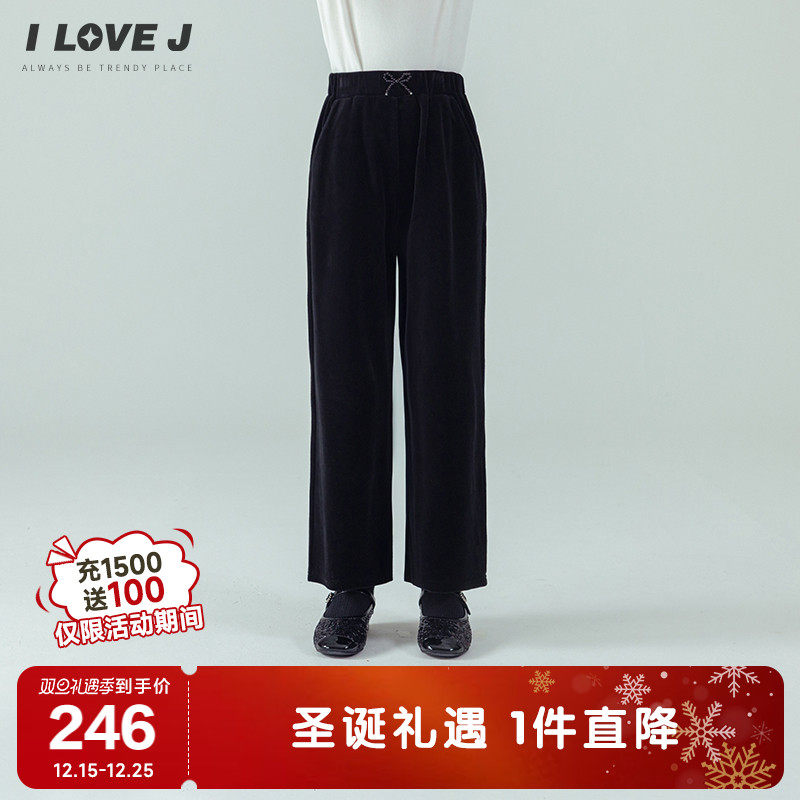 ILOVEJ韩国童装2025冬季新款女童黑色天鹅绒阔腿裤子时尚/JXWPT08