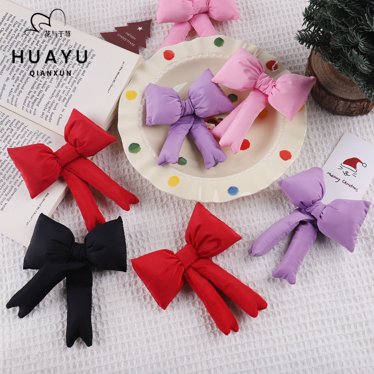 圣诞新品 韩系ins风立体蝴蝶结圣诞树装饰配件节日装扮配饰花店