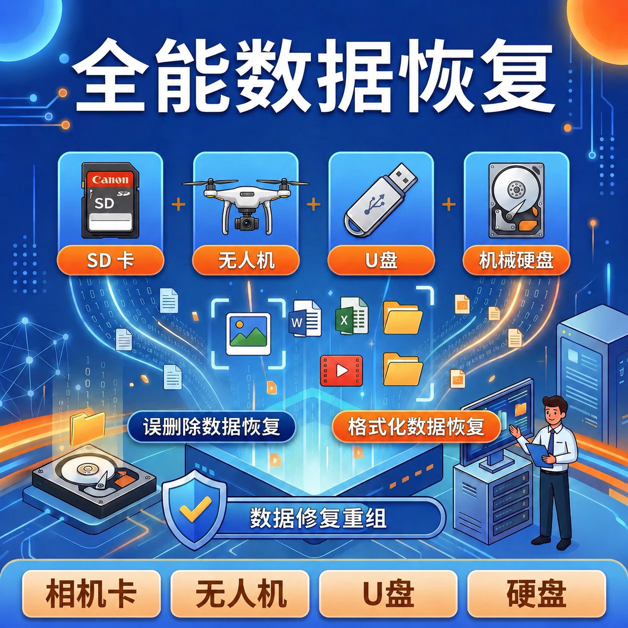 数据恢复服务相机sd卡内存卡u盘存储卡tf卡固态机械硬盘文件找回