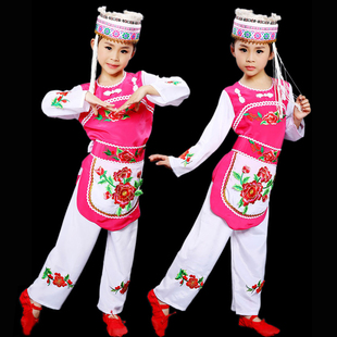 儿童演出服云南大理白族女童舞蹈服少数民族葫芦丝演出服舞台服装